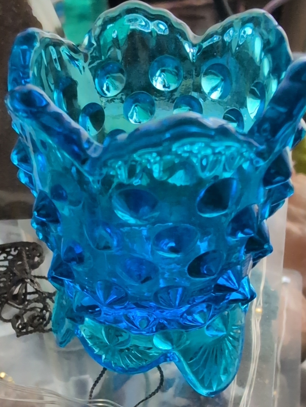 Blue glass vintage sphere holder